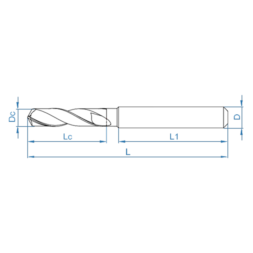 Сверло спиральное D1-0151-T1 Хвостовик HA по DIN 6535 L 124 Dc m7 13,7